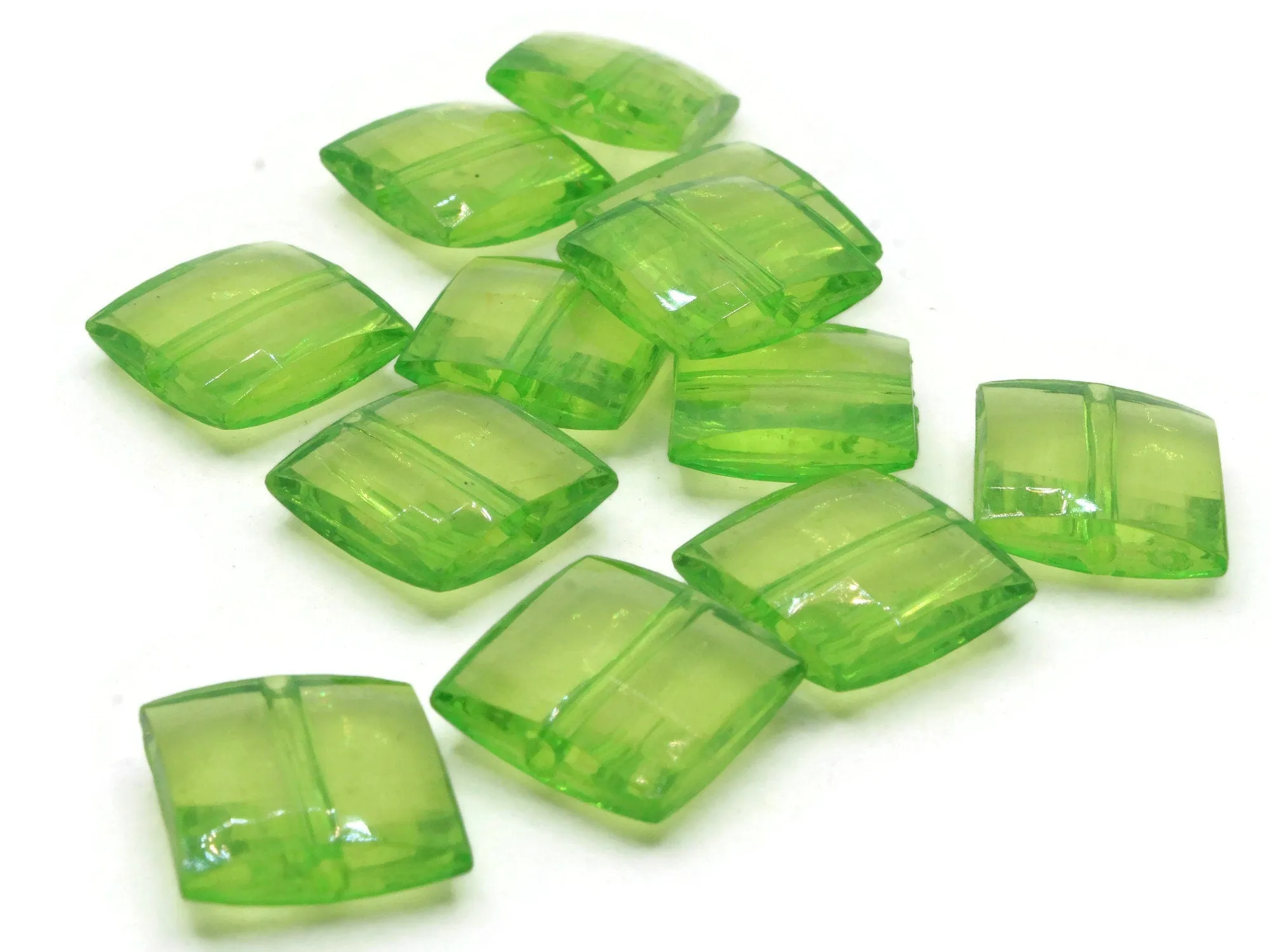 12 16mm Green Acrylic Gems Faceted Square Jewel Beads
