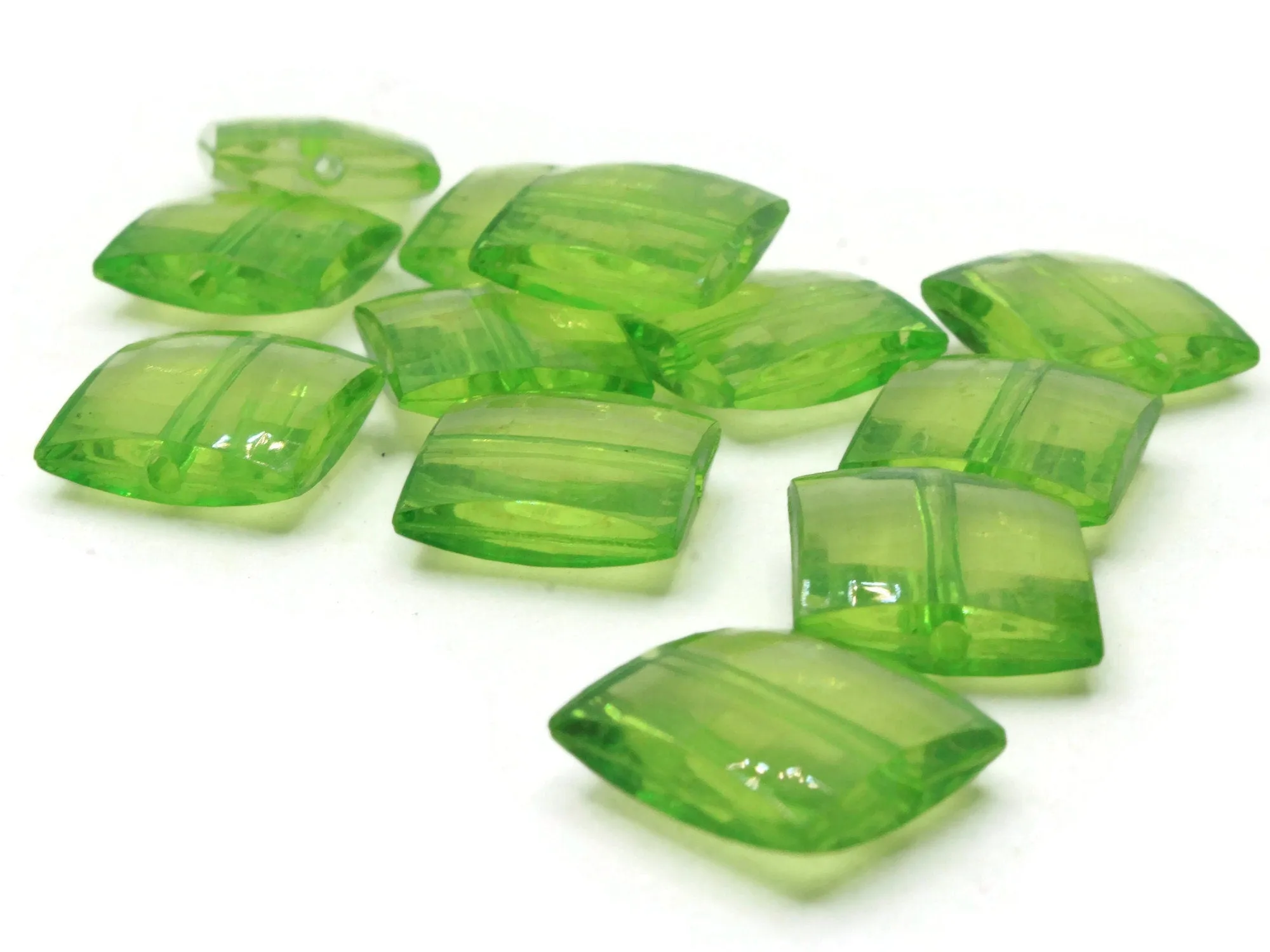 12 16mm Green Acrylic Gems Faceted Square Jewel Beads