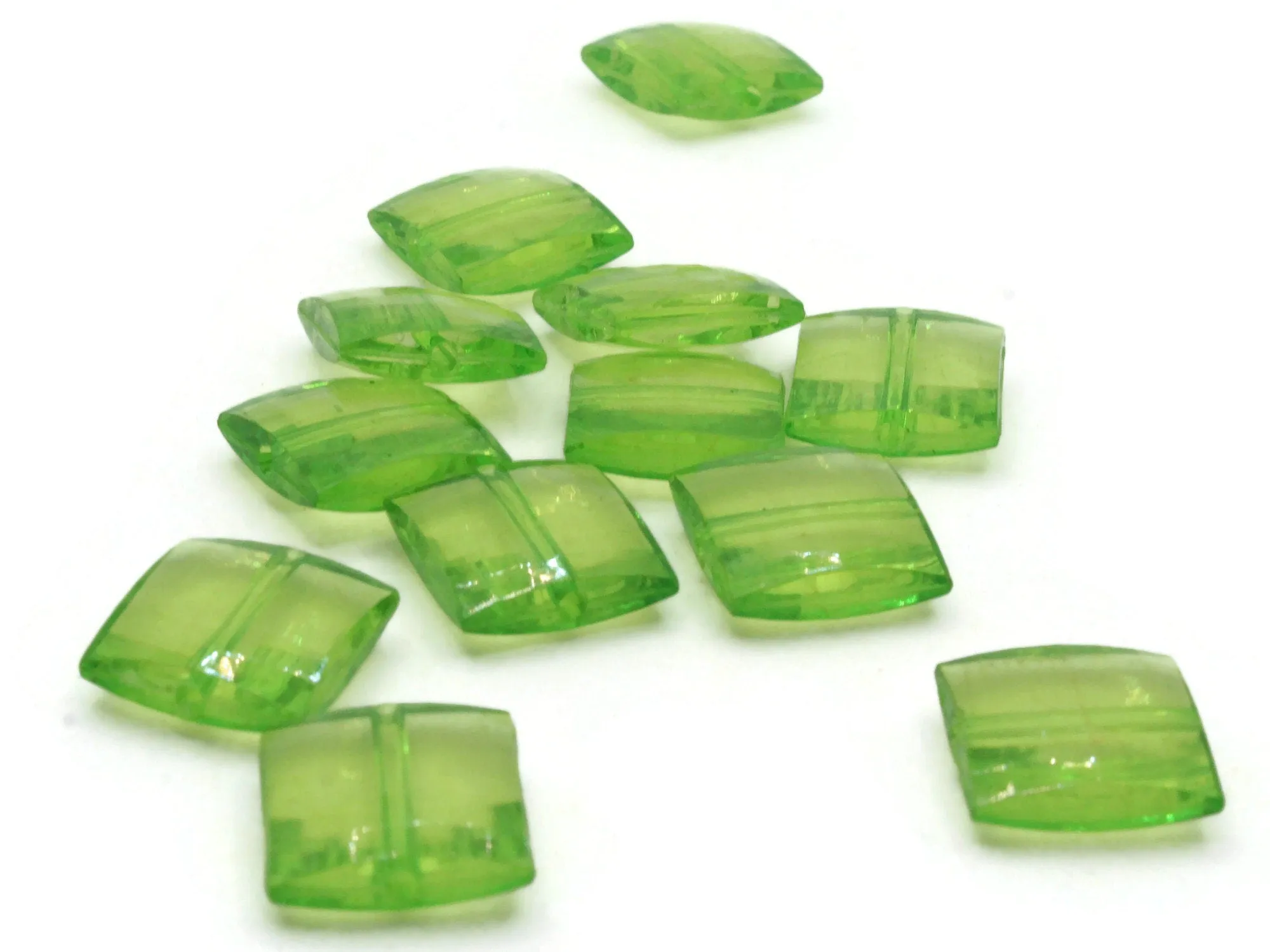 12 16mm Green Acrylic Gems Faceted Square Jewel Beads