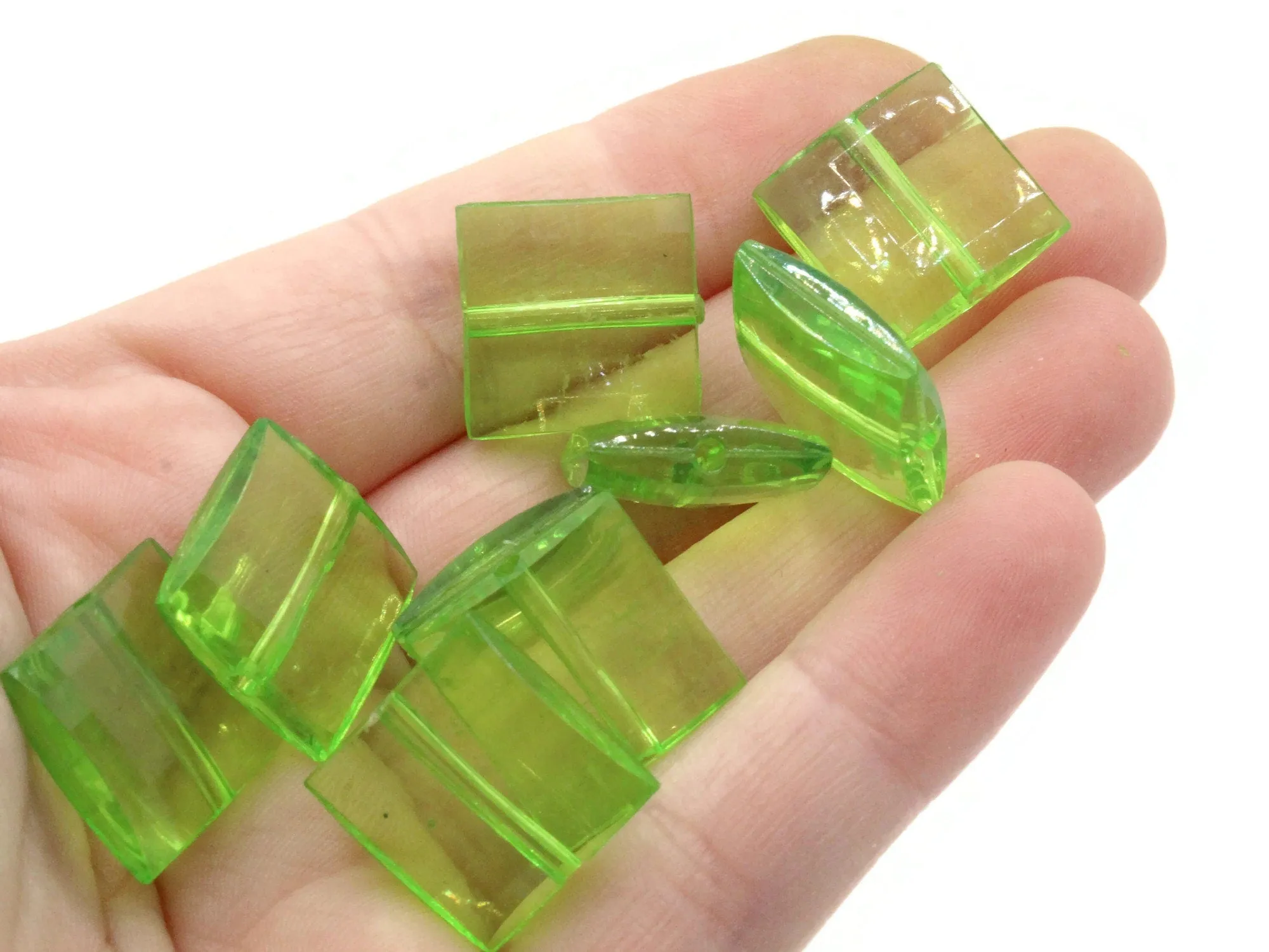 12 16mm Green Acrylic Gems Faceted Square Jewel Beads