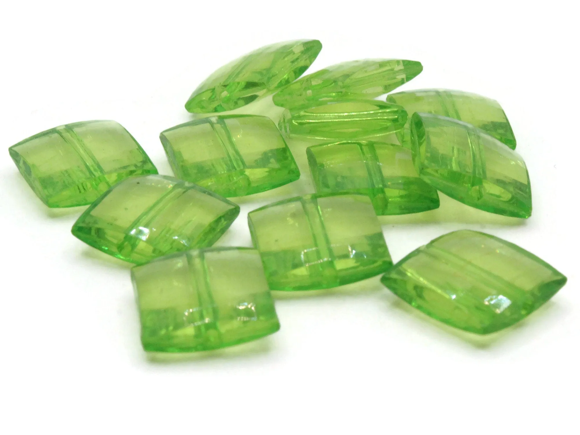 12 16mm Green Acrylic Gems Faceted Square Jewel Beads