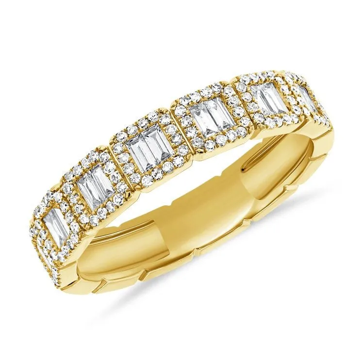 14k Gold 0.39Ct (14) Baguette, 0.21Ct (112) Round Diamond Band, available in White, Rose and Yellow Gold