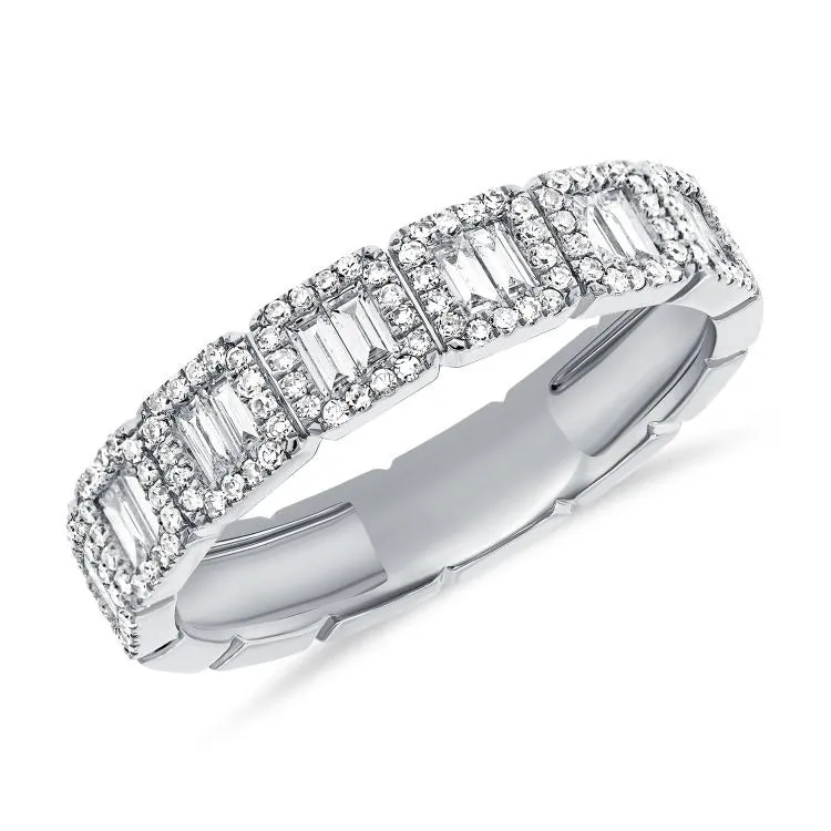14k Gold 0.39Ct (14) Baguette, 0.21Ct (112) Round Diamond Band, available in White, Rose and Yellow Gold