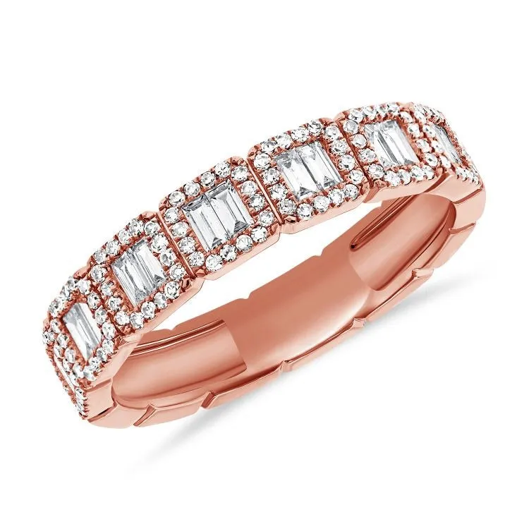 14k Gold 0.39Ct (14) Baguette, 0.21Ct (112) Round Diamond Band, available in White, Rose and Yellow Gold