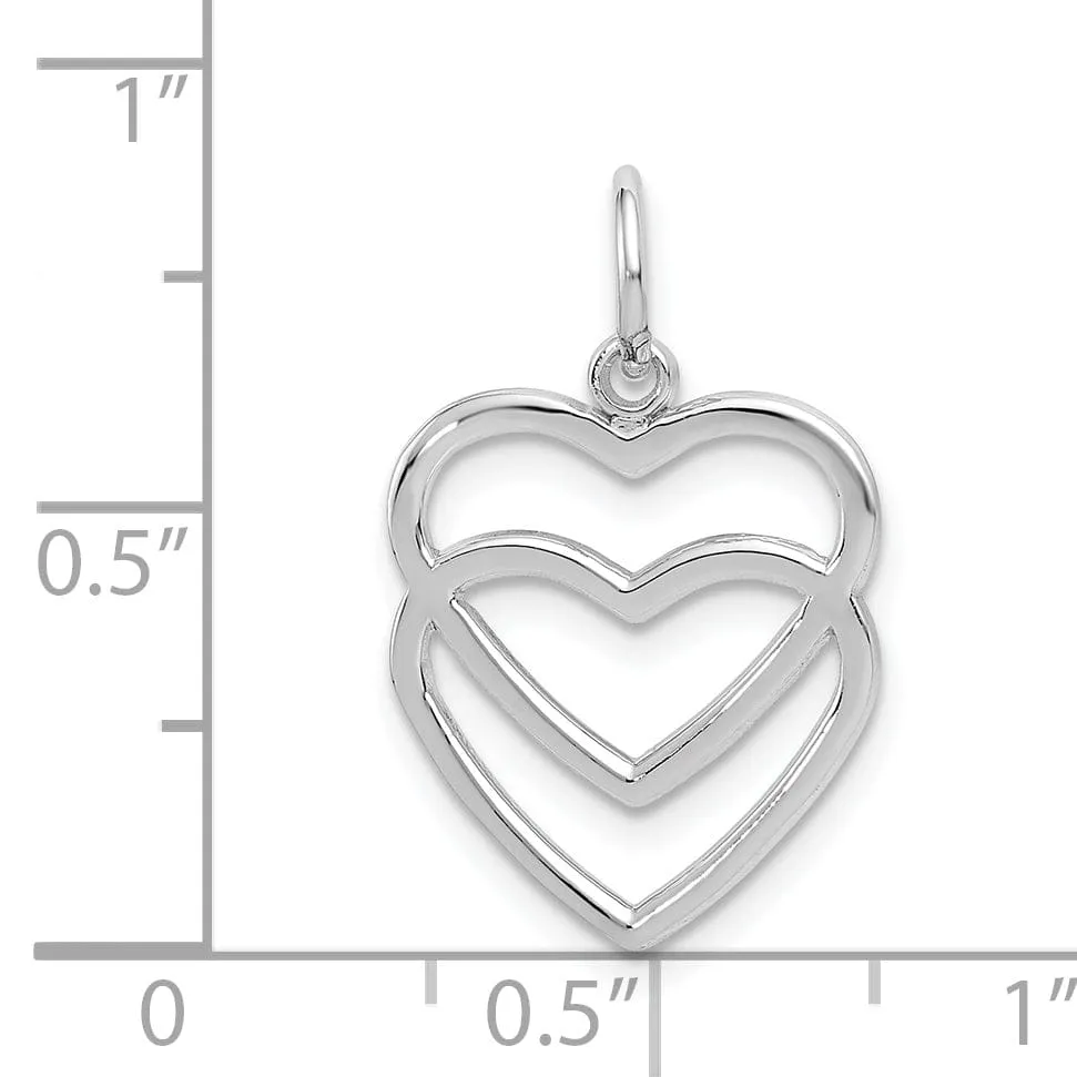 14K White Gold Polished Finish Double Heart on Heart Design Pendant
