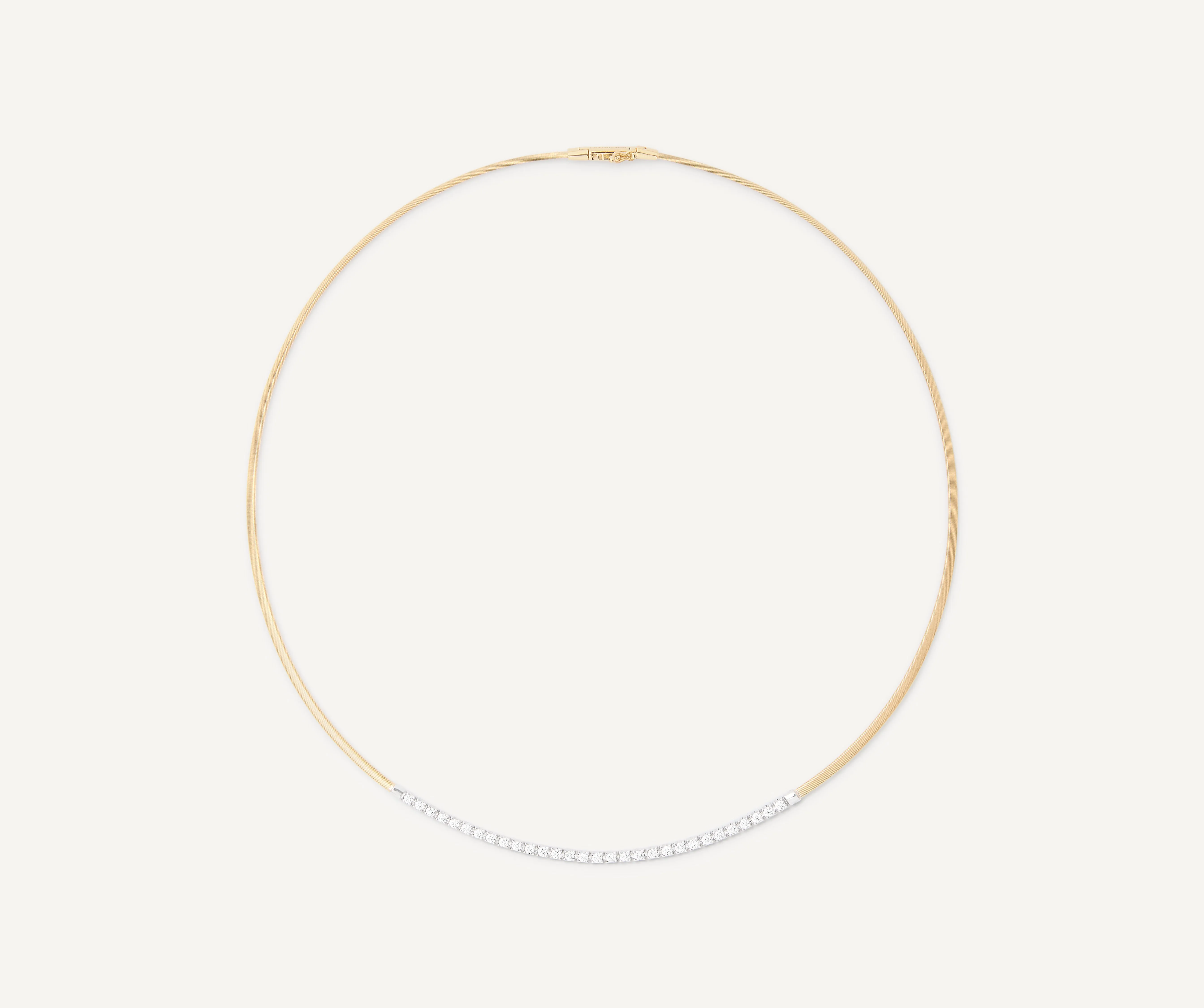 18K Yellow Gold Single Strand Coil Collar With Diamond Bar