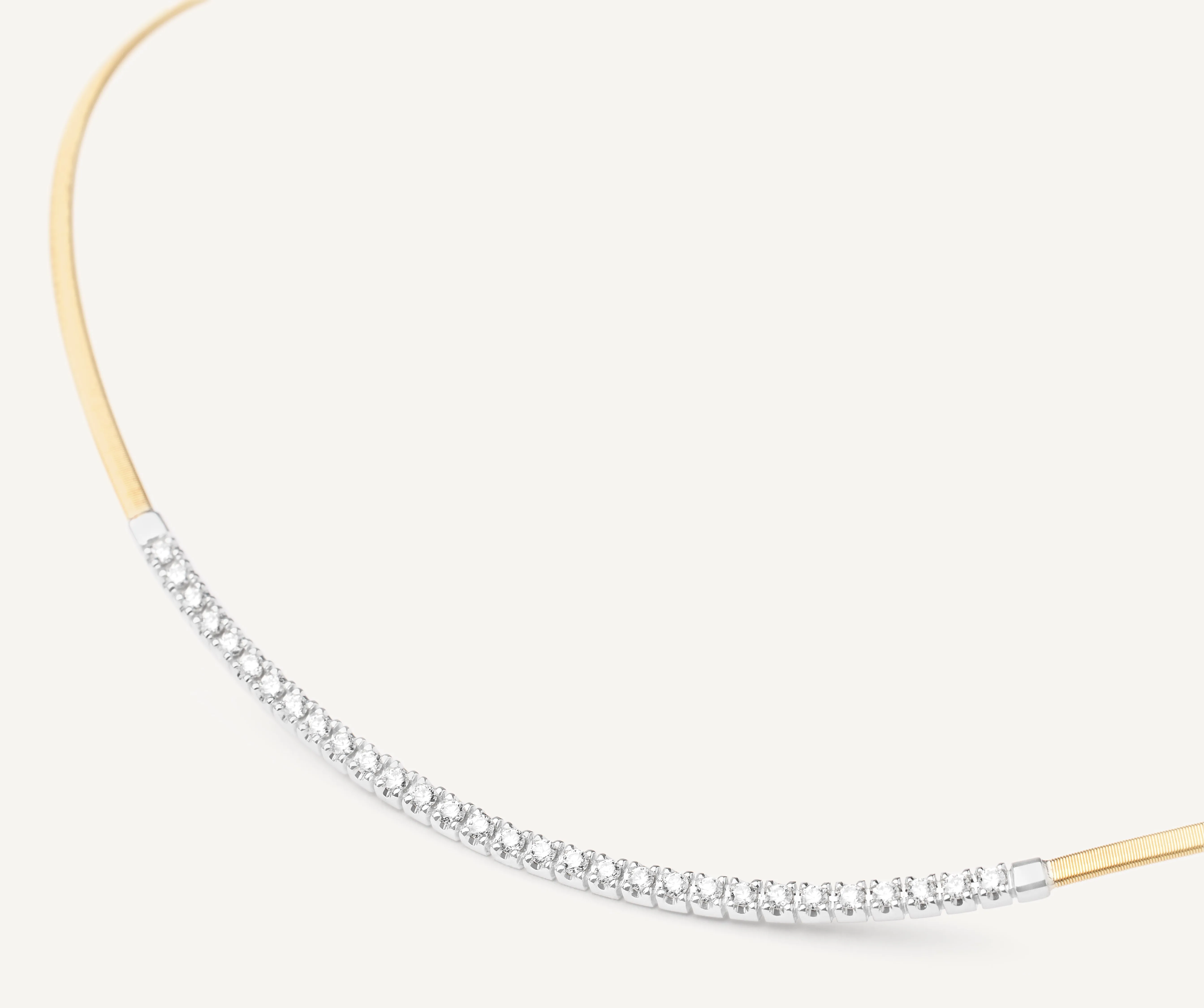 18K Yellow Gold Single Strand Coil Collar With Diamond Bar