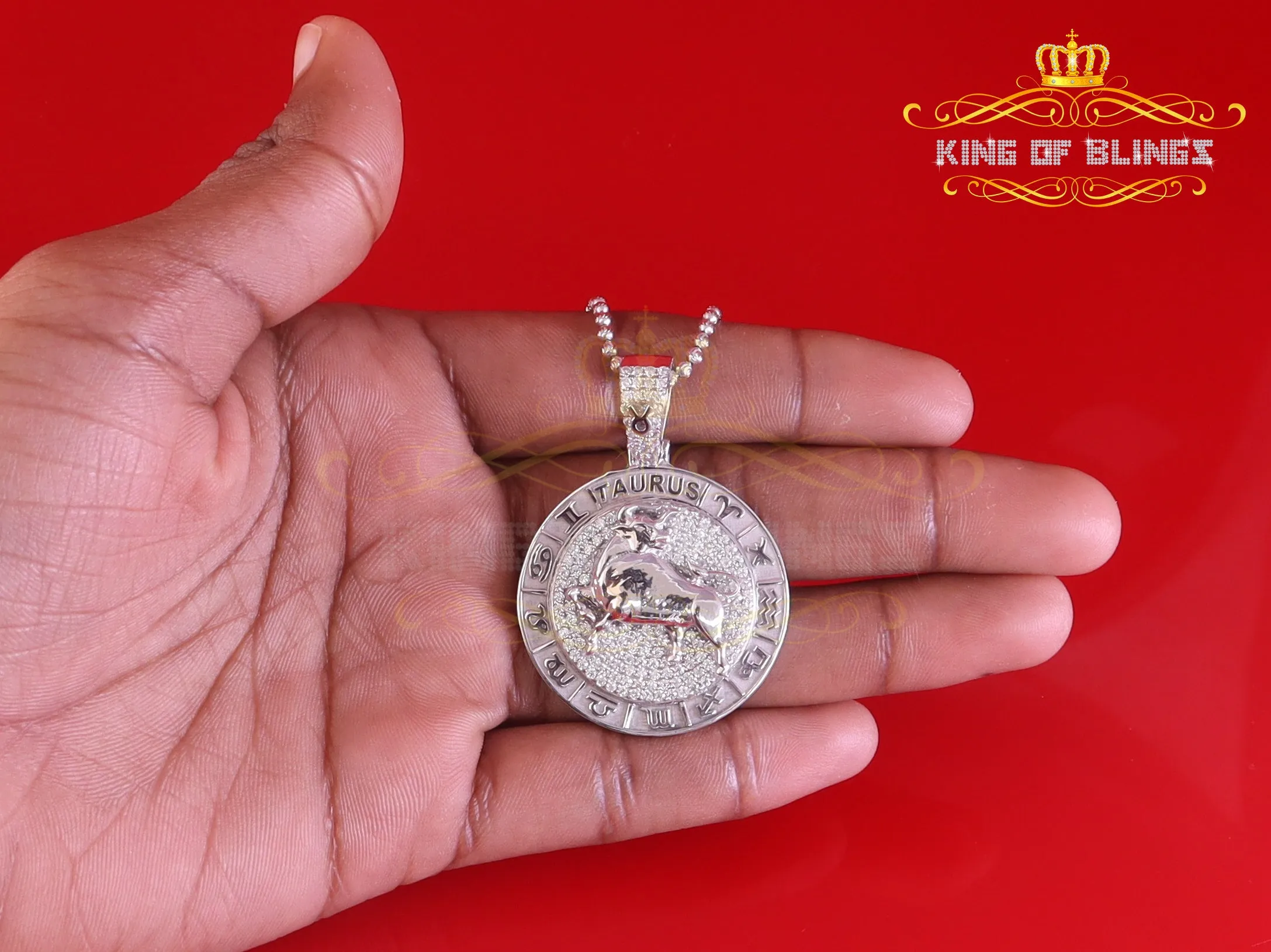 2.23ct Cubic Zirconia Sterling White Silver TAURUS Pendant For Men's & Women's