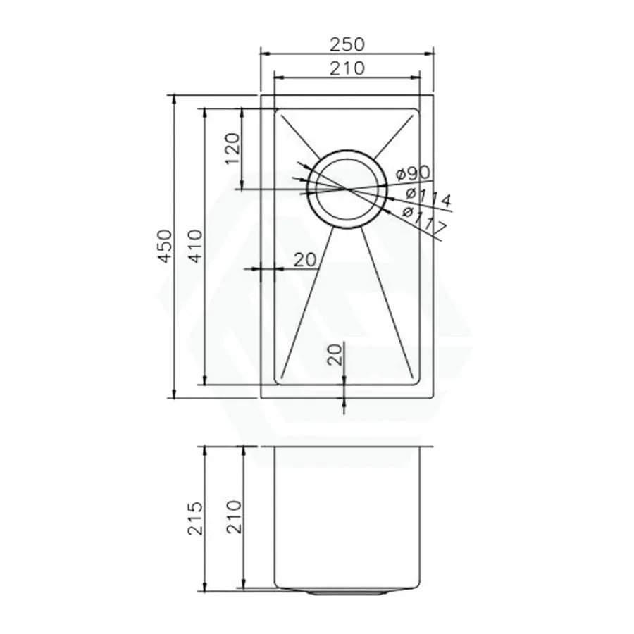 250x450x215mm Rose Gold PVD Kitchen Sink Stainless Steel 304 Single Bowl Top/Undermount