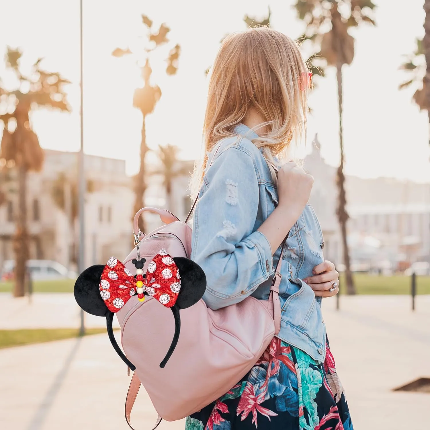 2Pcs Mouse Ear Holder for Backpack Beaded Lanyard Keychain Park Trip Essentials Headband Hanging Display Accessories