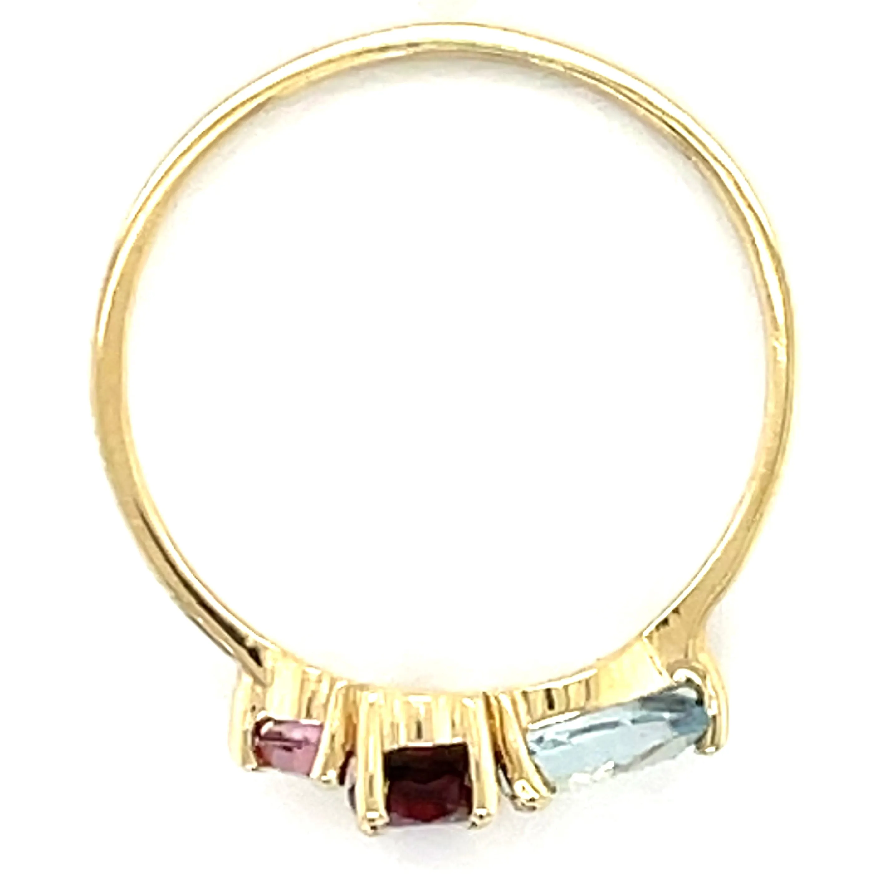 9ct Yellow Gold Earth Grown Blue Topaz, Pink Topaz & Rhodolite Ring