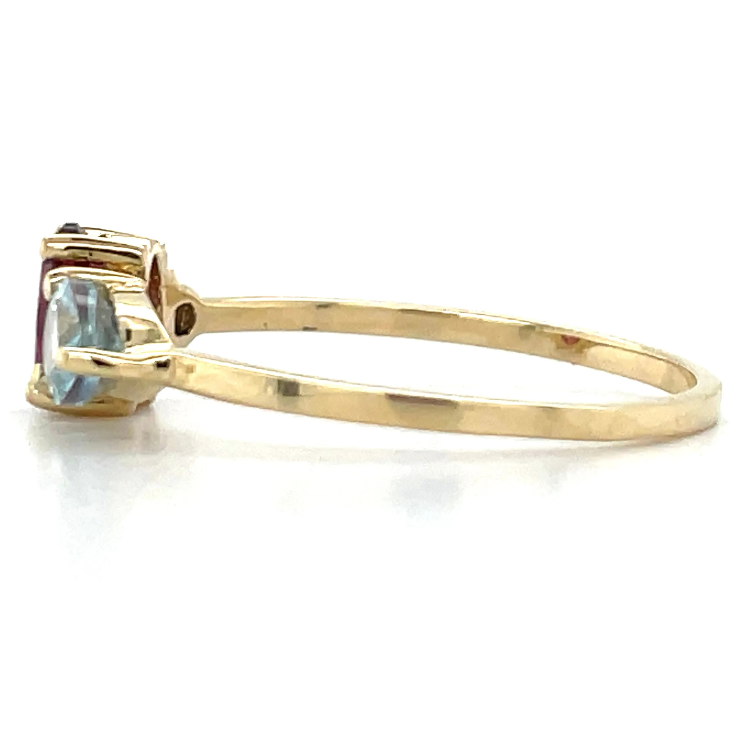 9ct Yellow Gold Earth Grown Blue Topaz, Pink Topaz & Rhodolite Ring