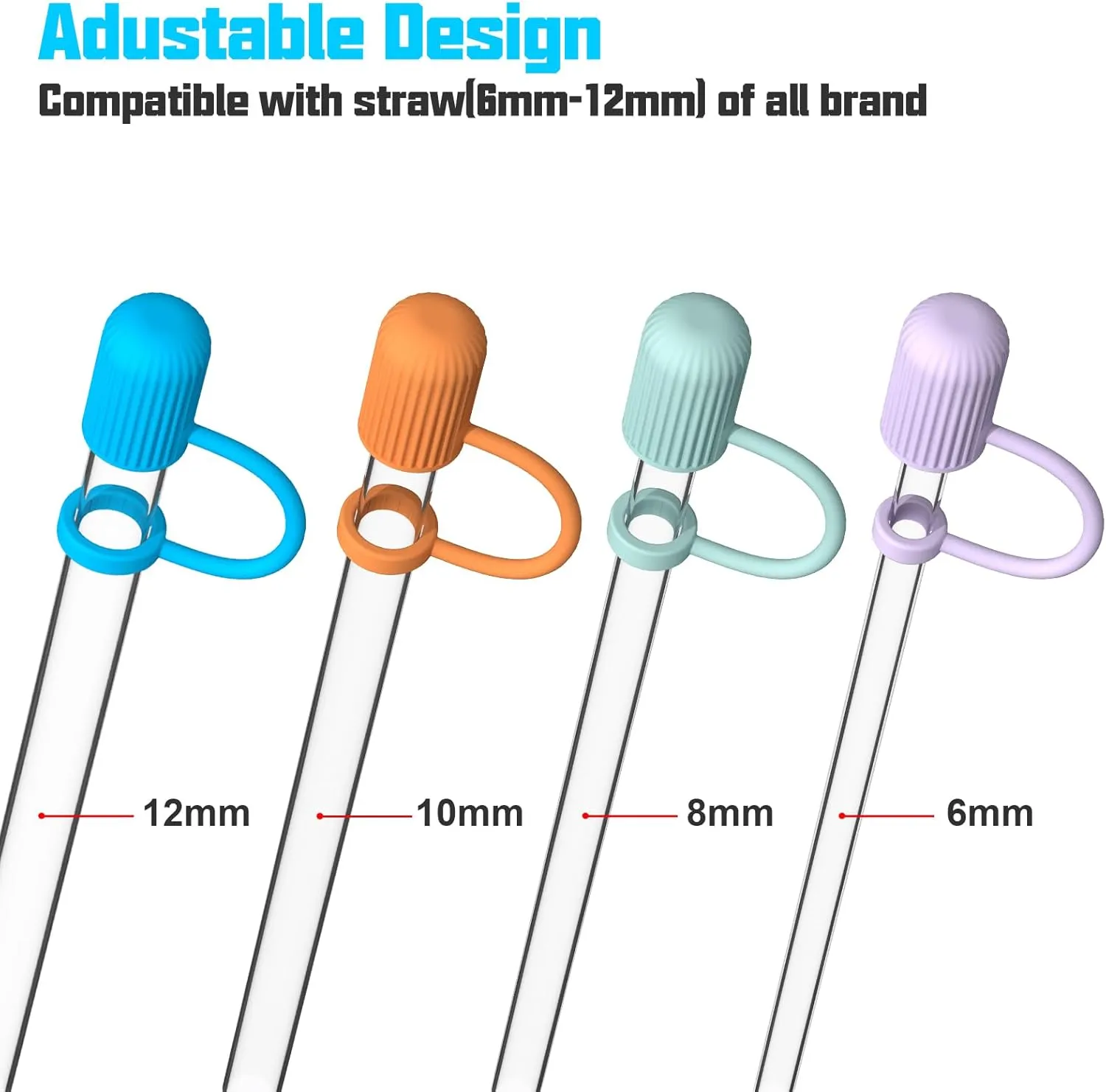 Adjustable Straw Cover for All Brand of Stanley, Simple Modern, Yeti, Owala, Hydro Flask, Reduce, Maars, Meoky, MaxBase, Beast, Hydrapeak and so on, Diameter 6mm-10mm, BPA Free, Dishwasher safe