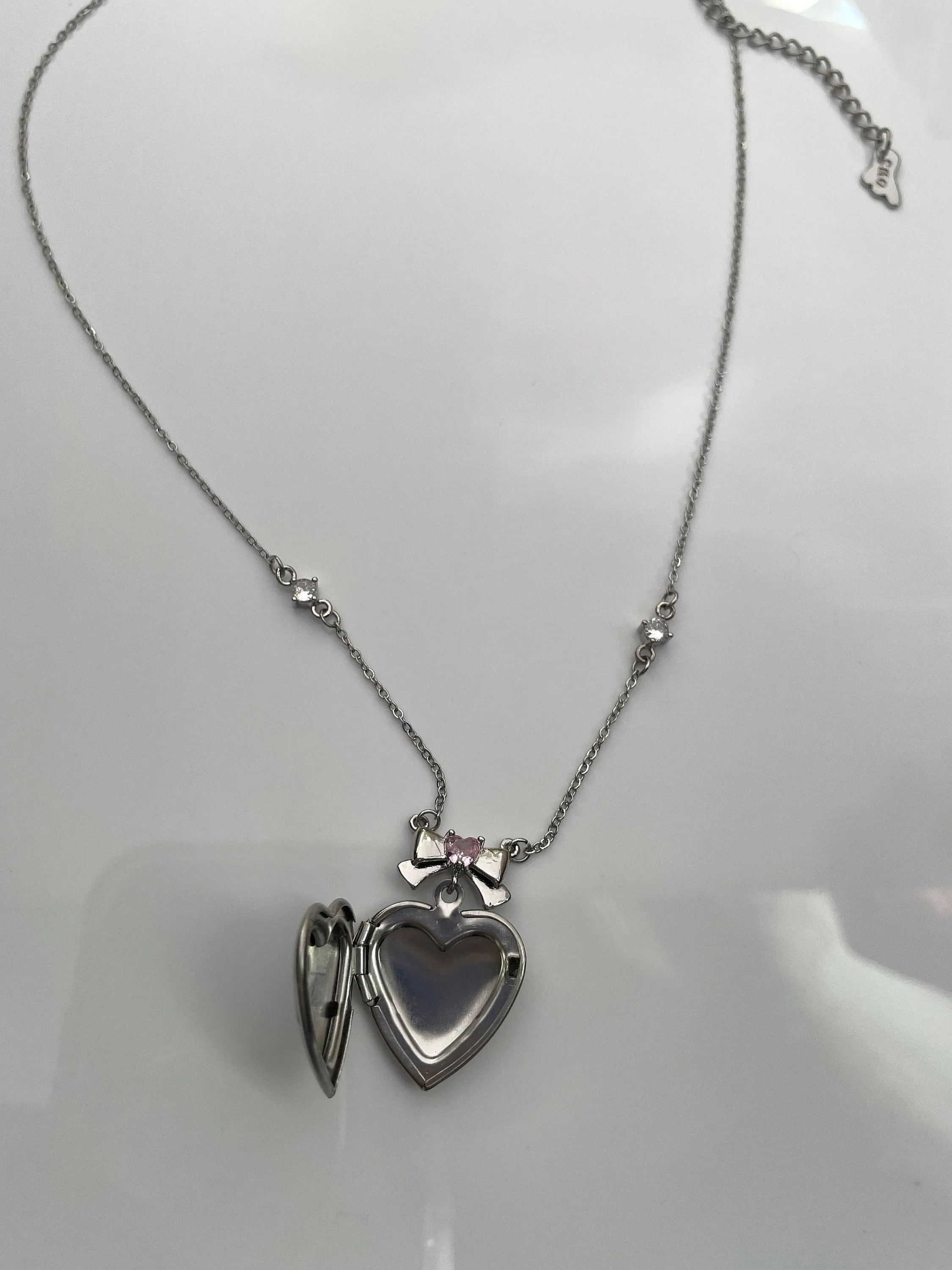Angelica Coquette Bow Heart Locket Necklace