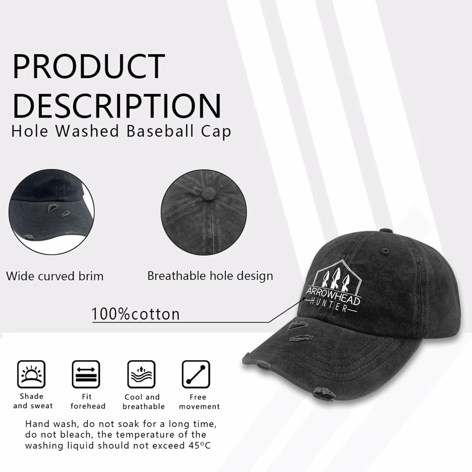 Arrowhead Hunter Hats for Men Washed Distressed Baseball Caps Vintage Washed Dad Hat Breathable