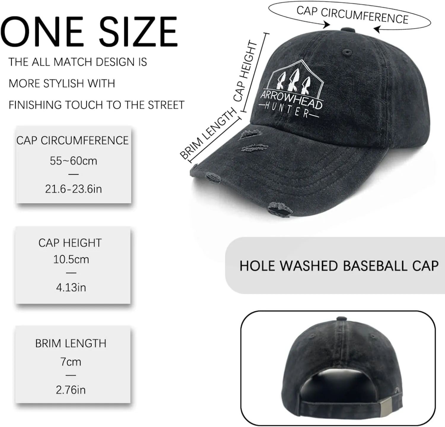 Arrowhead Hunter Hats for Men Washed Distressed Baseball Caps Vintage Washed Dad Hat Breathable
