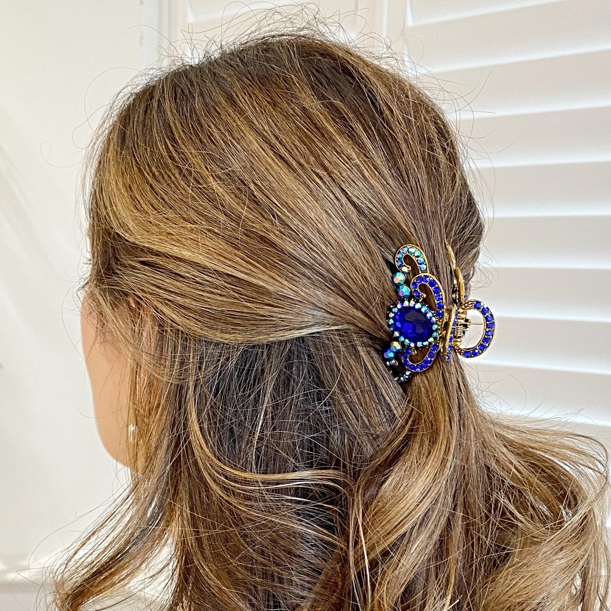 Blue Hair Claw Clip with Gems
