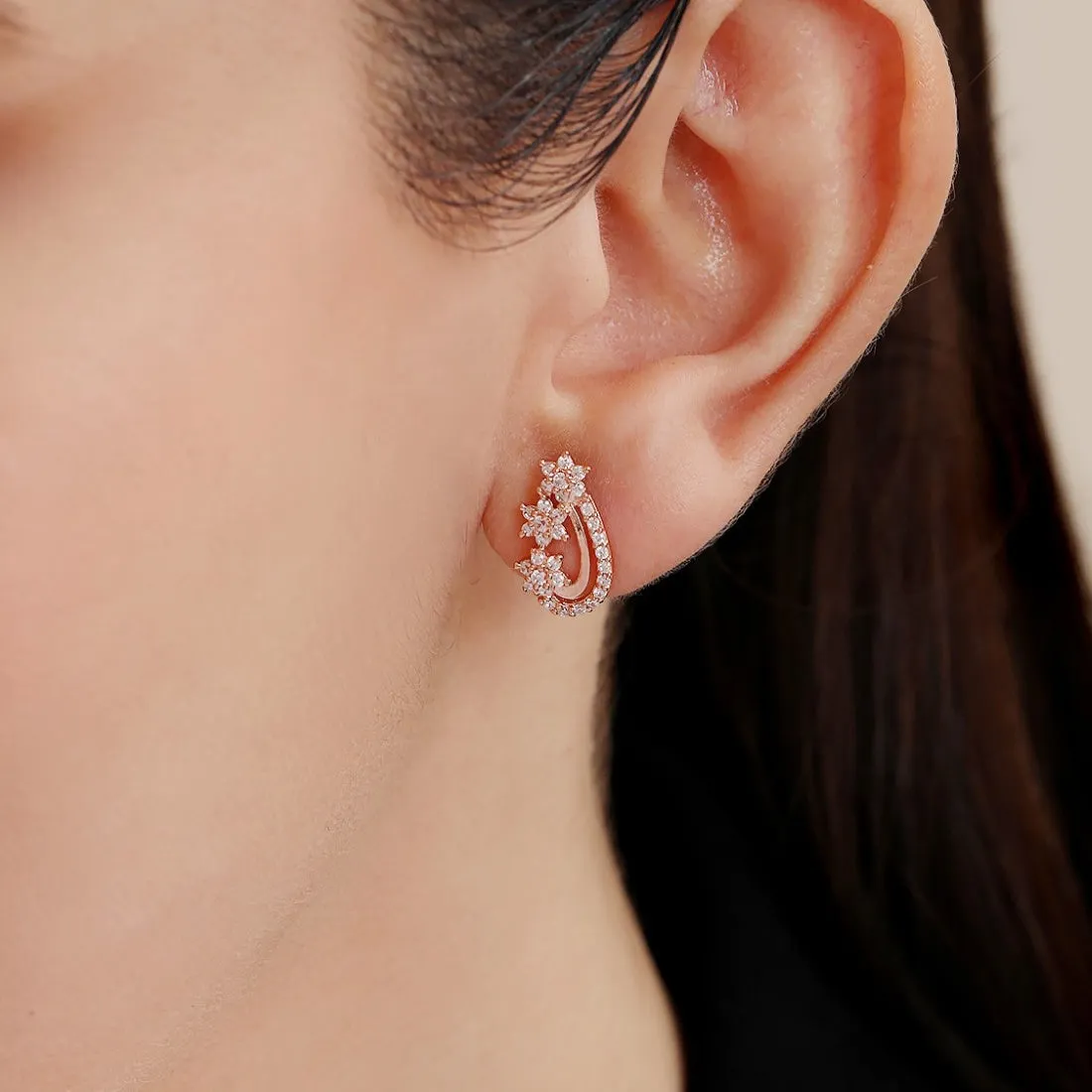 Chic Design Rose Gold Plated 925 Sterling Silver Earrings