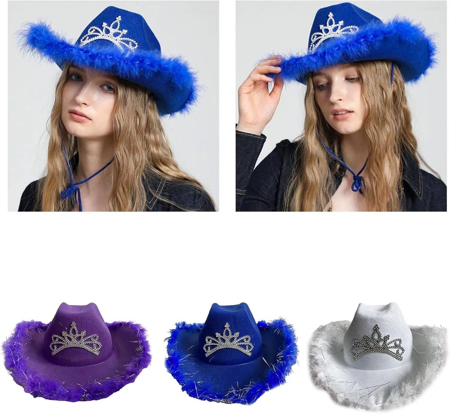 Cowboy Hat,Funny Party Hats Cowboy Hat for Womens Fedora Western Hat Cowboy Hat Furry Trims Cowboy Costume Dress Up