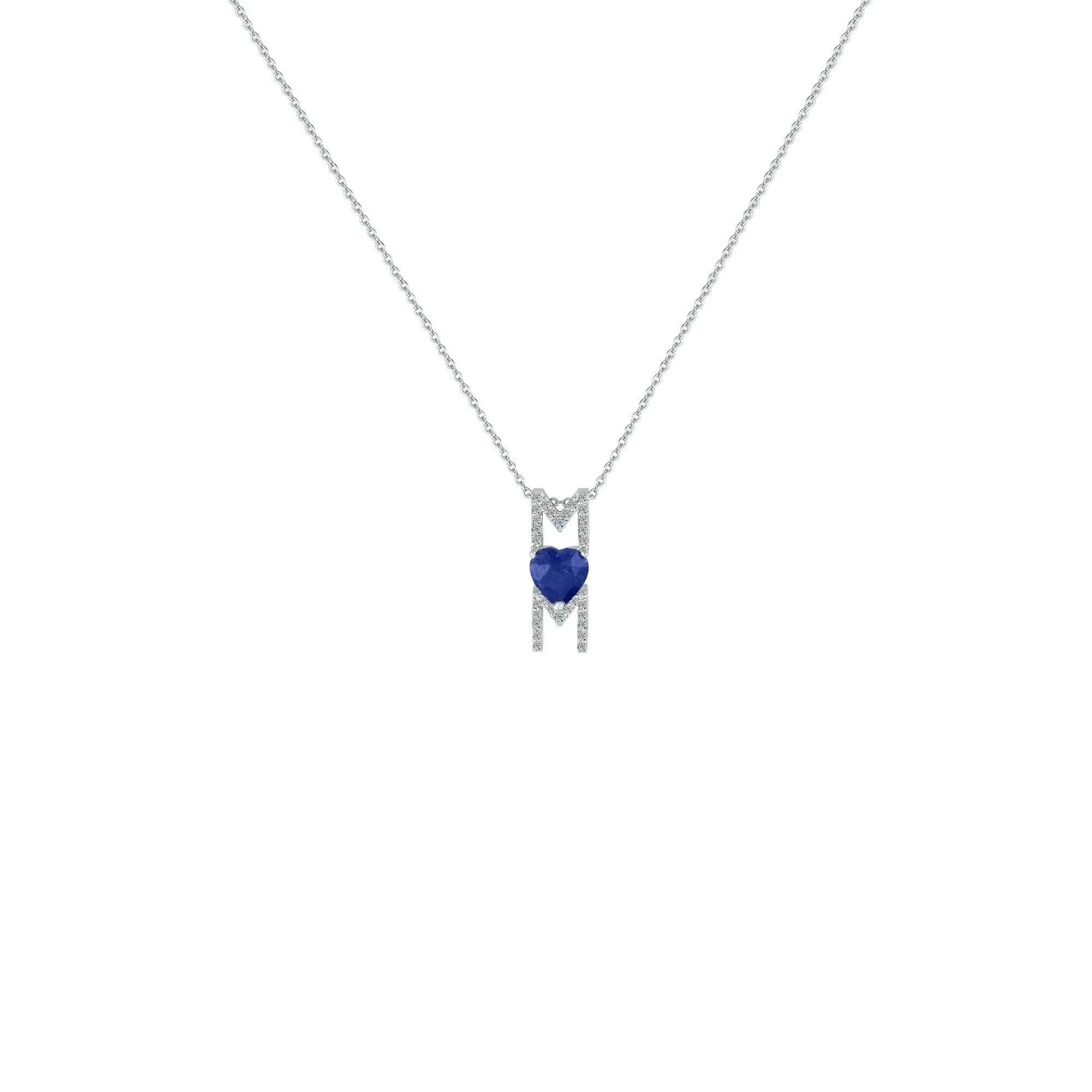 Created Blue and White Sapphire 'Mom' Pendant in Silver