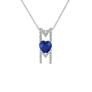 Created Blue and White Sapphire 'Mom' Pendant in Silver