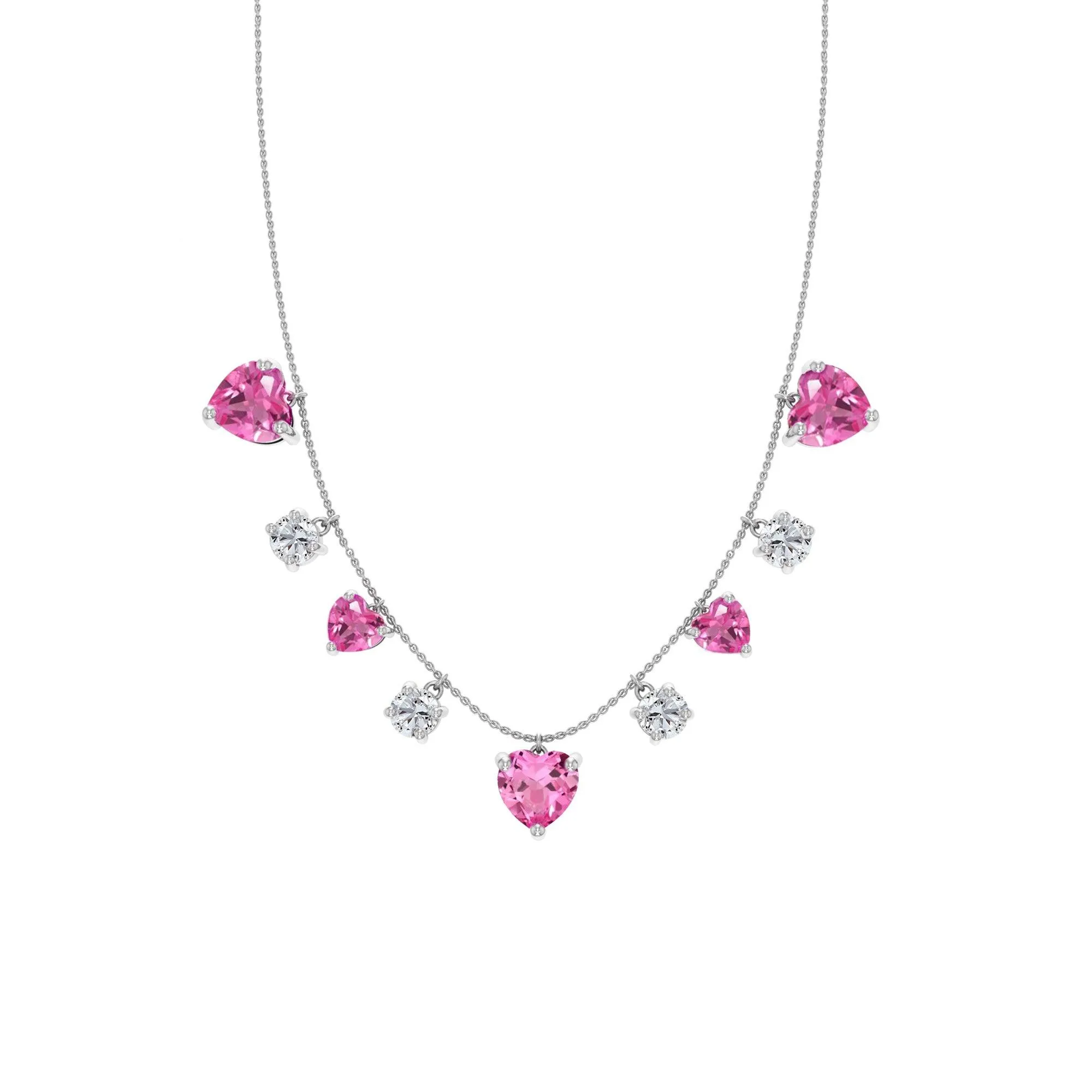 Created Pink and White Sapphire Heart Necklace