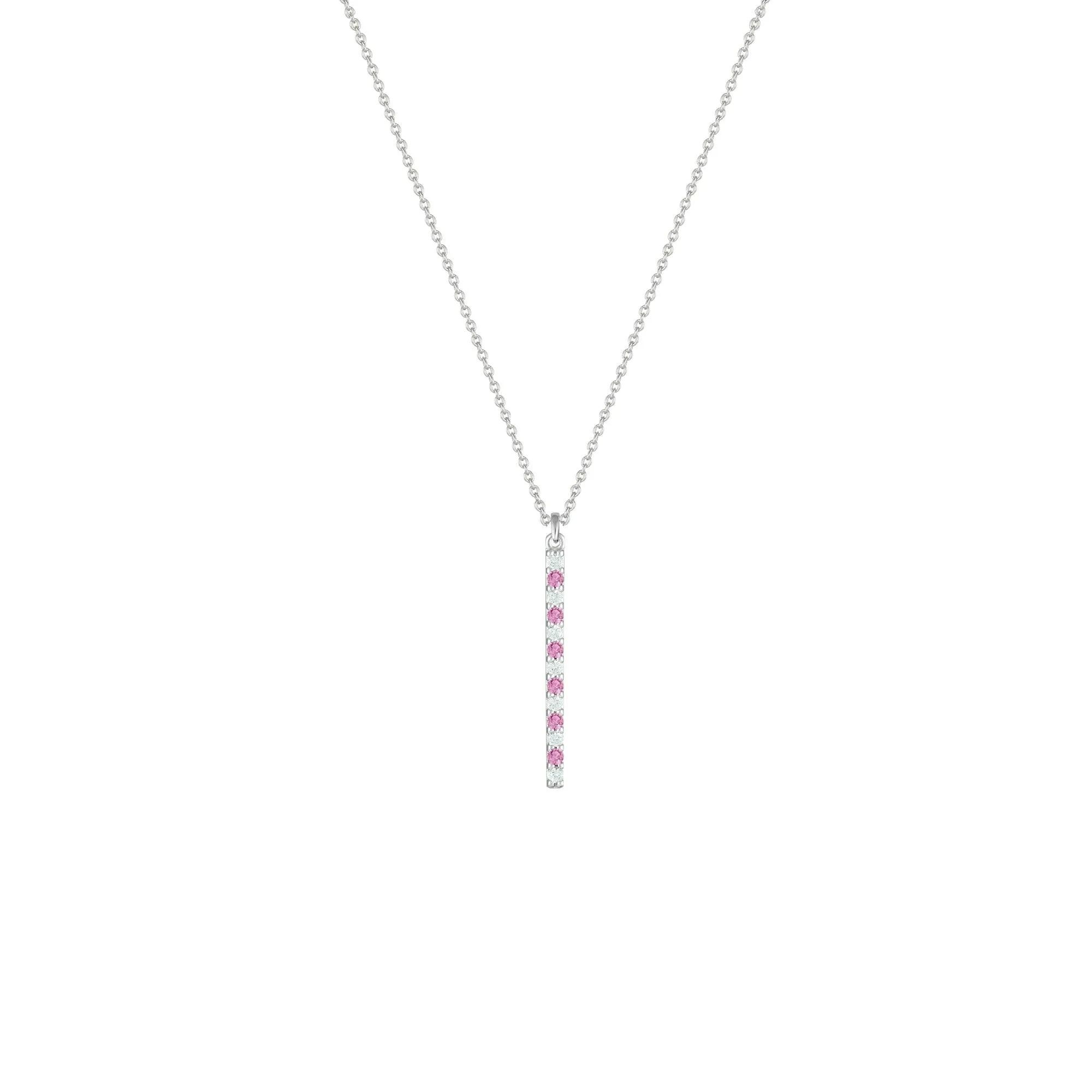 Created Pink and White Sapphire Stick Pendant in Silver