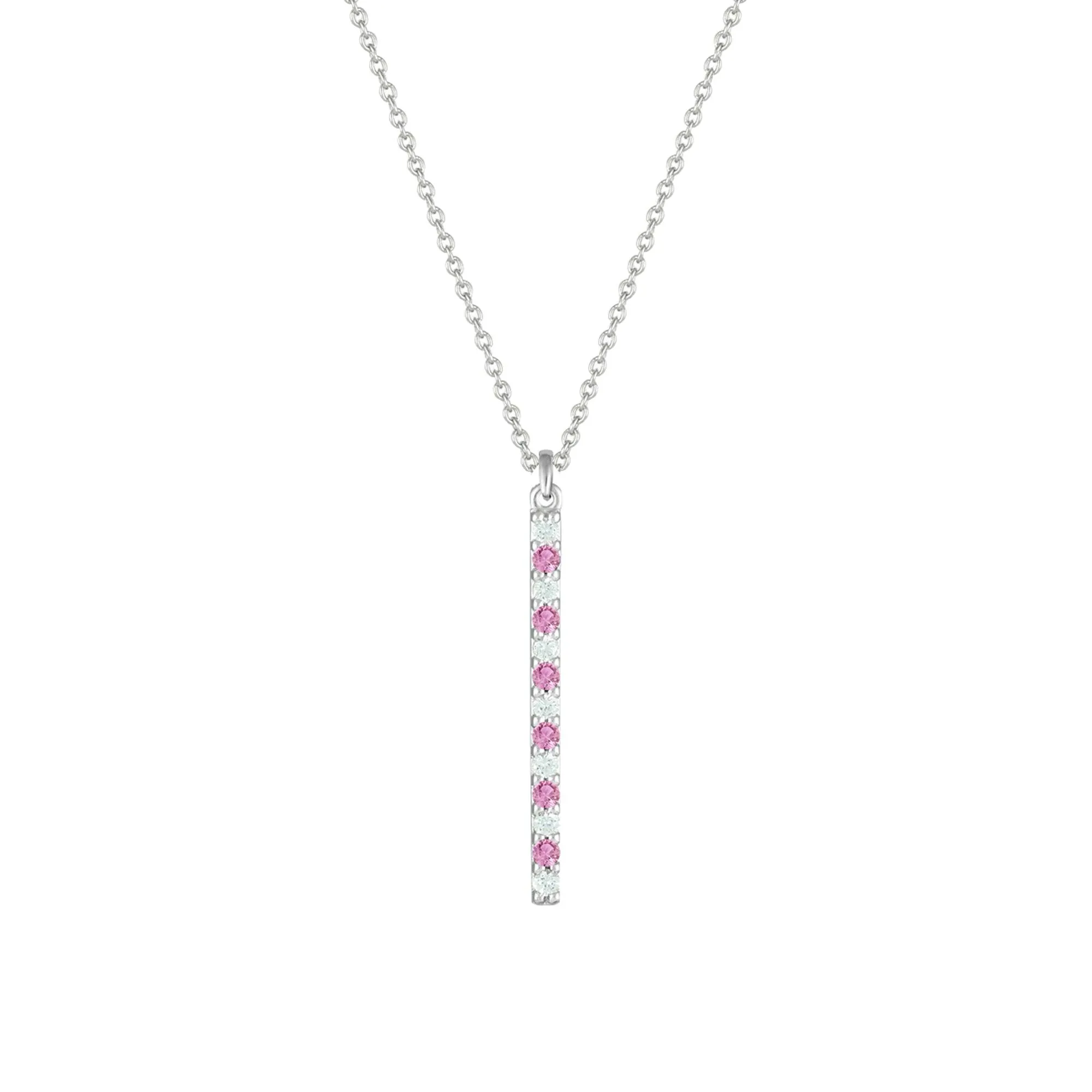 Created Pink and White Sapphire Stick Pendant in Silver