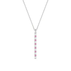 Created Pink and White Sapphire Stick Pendant in Silver