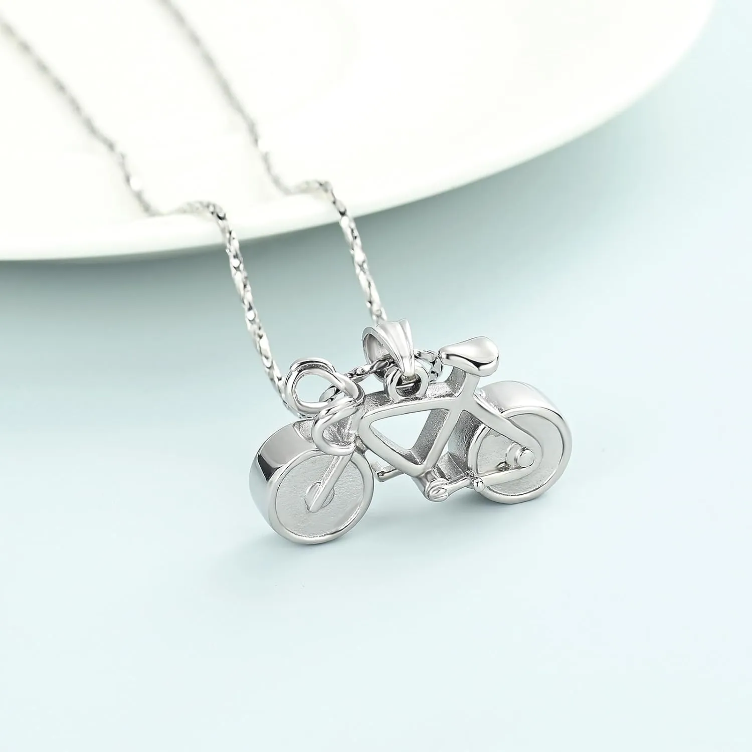 Cremation Jewelry Bicycle Urn Necklaces for Ashes Cycling Stainless Steel Memorial Urns Pendant Necklaces Racing Keepsakes Human Ash Jewelry for Men Women