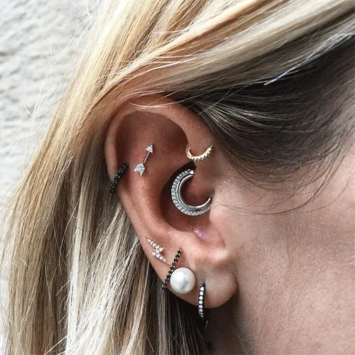 Cubic Zirconia Dhara Hoop Earring by Maria Tash in Rose Gold