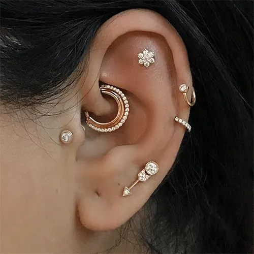 Cubic Zirconia Dhara Hoop Earring by Maria Tash in Rose Gold