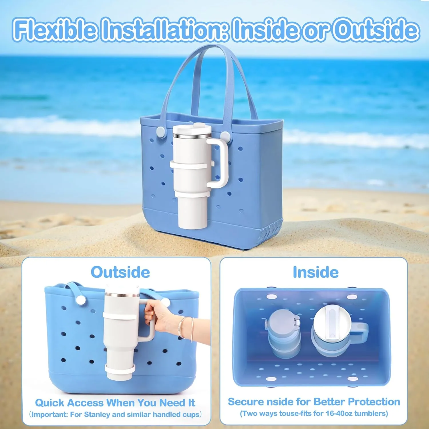 Cup Holder for Bogg Bag  Compatible with Stanley 30oz/40oz Tumblers, Adjustable Bogg Bag Accessories Insert, Drink Holder Compatible with Simply Southern & Simply Modern Tote Bags