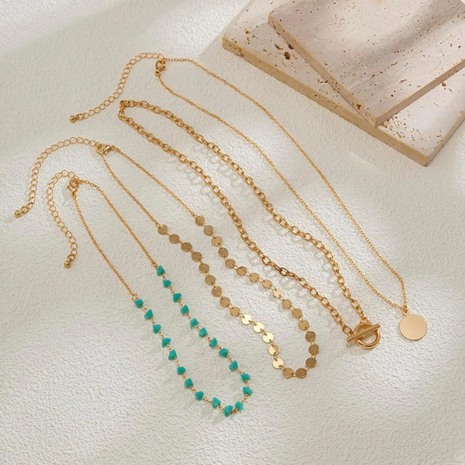 Dainty Layered Choker Necklace Bohemian Turquoise Necklace 14K Gold Plated Dainty Y Pendant Necklace Beach Fashion Pendant Choker