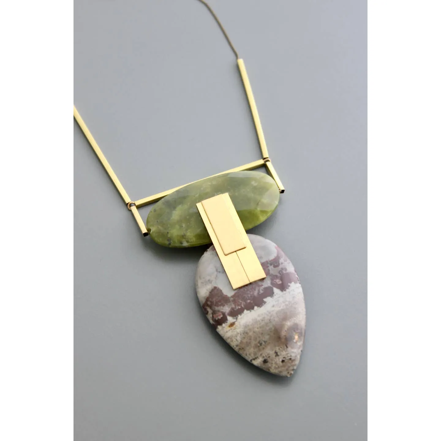 David Aubrey Jade and Jasper Pendant Necklace