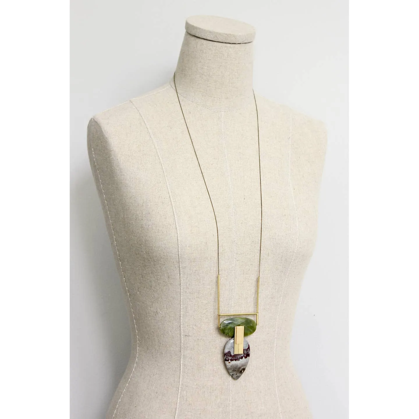 David Aubrey Jade and Jasper Pendant Necklace