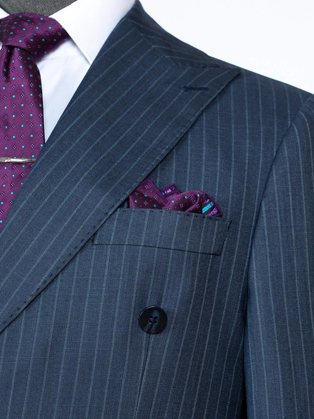 Double Breasted Navy Strips Bespoke Men Suit Tailored