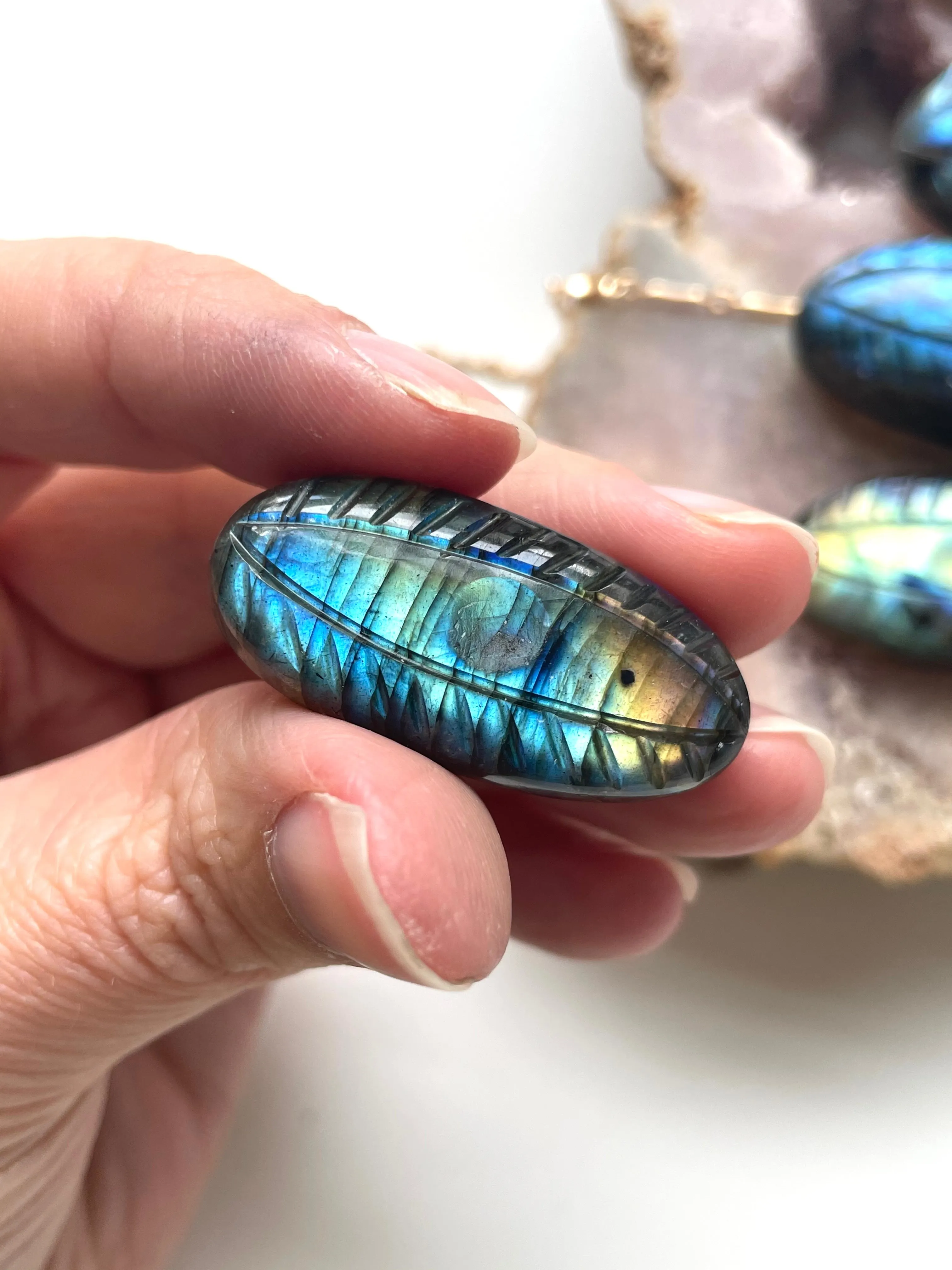 Evil Eye Protection Necklace - Labradorite Crystal Carved Healing Jewelry