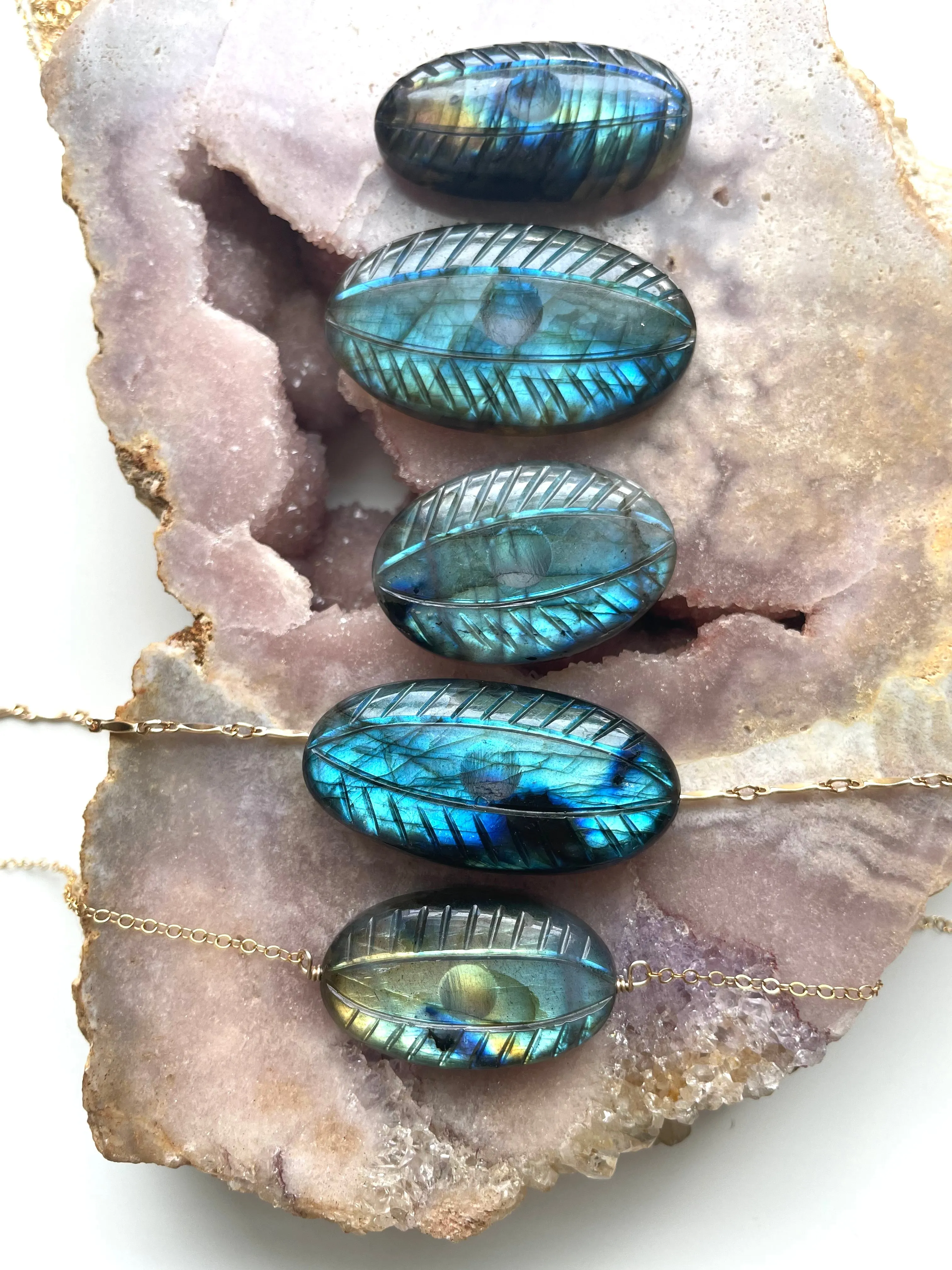 Evil Eye Protection Necklace - Labradorite Crystal Carved Healing Jewelry