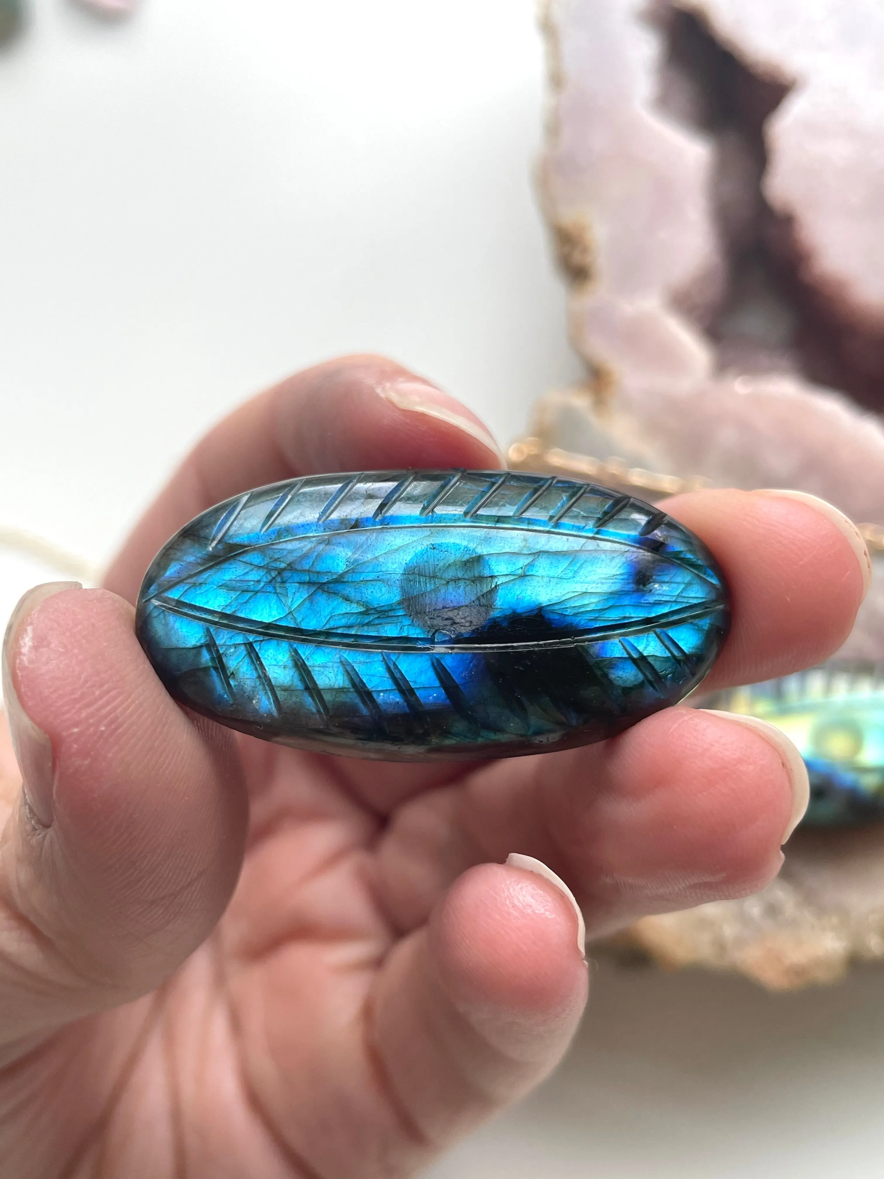 Evil Eye Protection Necklace - Labradorite Crystal Carved Healing Jewelry