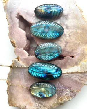 Evil Eye Protection Necklace - Labradorite Crystal Carved Healing Jewelry