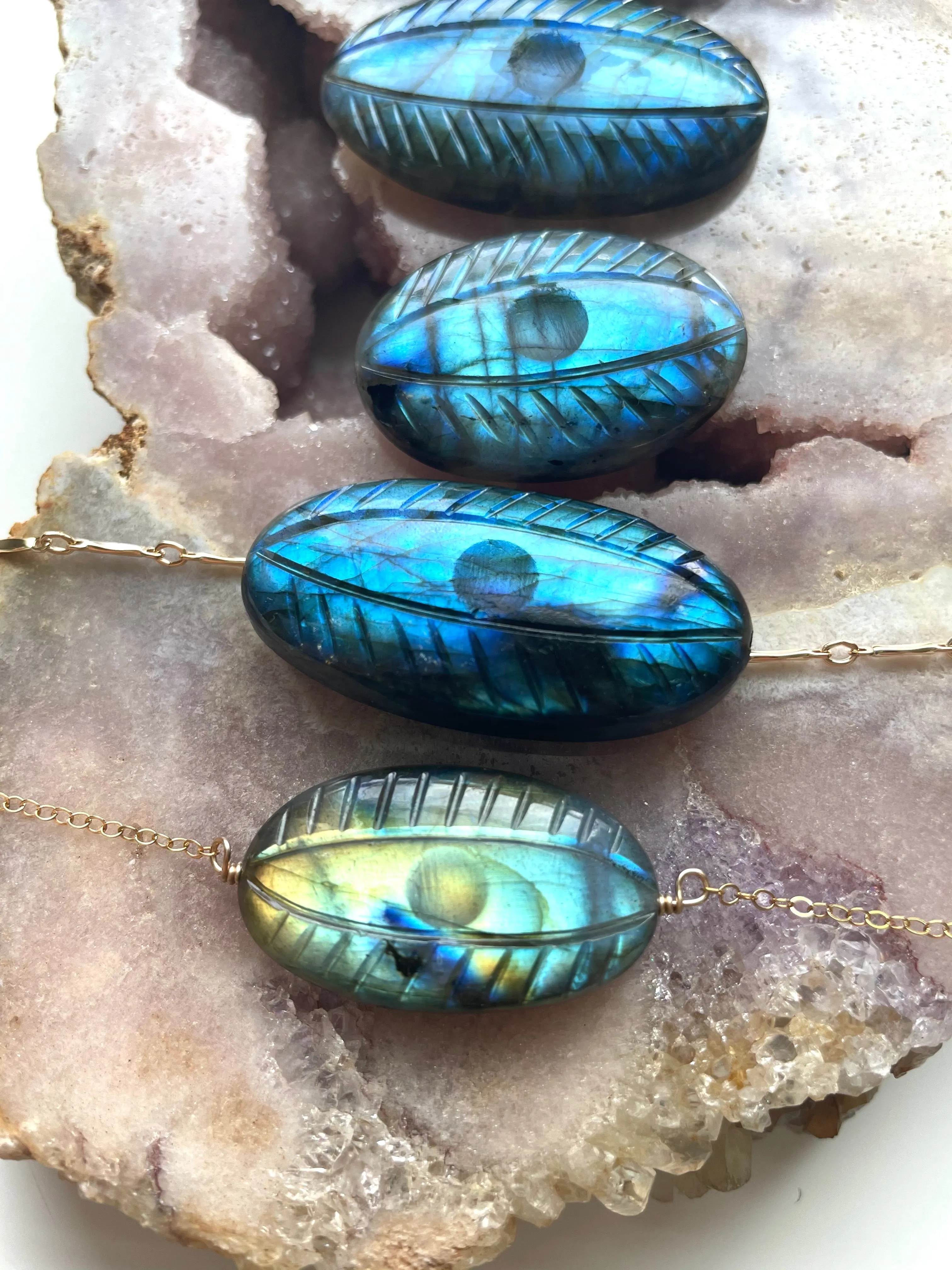 Evil Eye Protection Necklace - Labradorite Crystal Carved Healing Jewelry