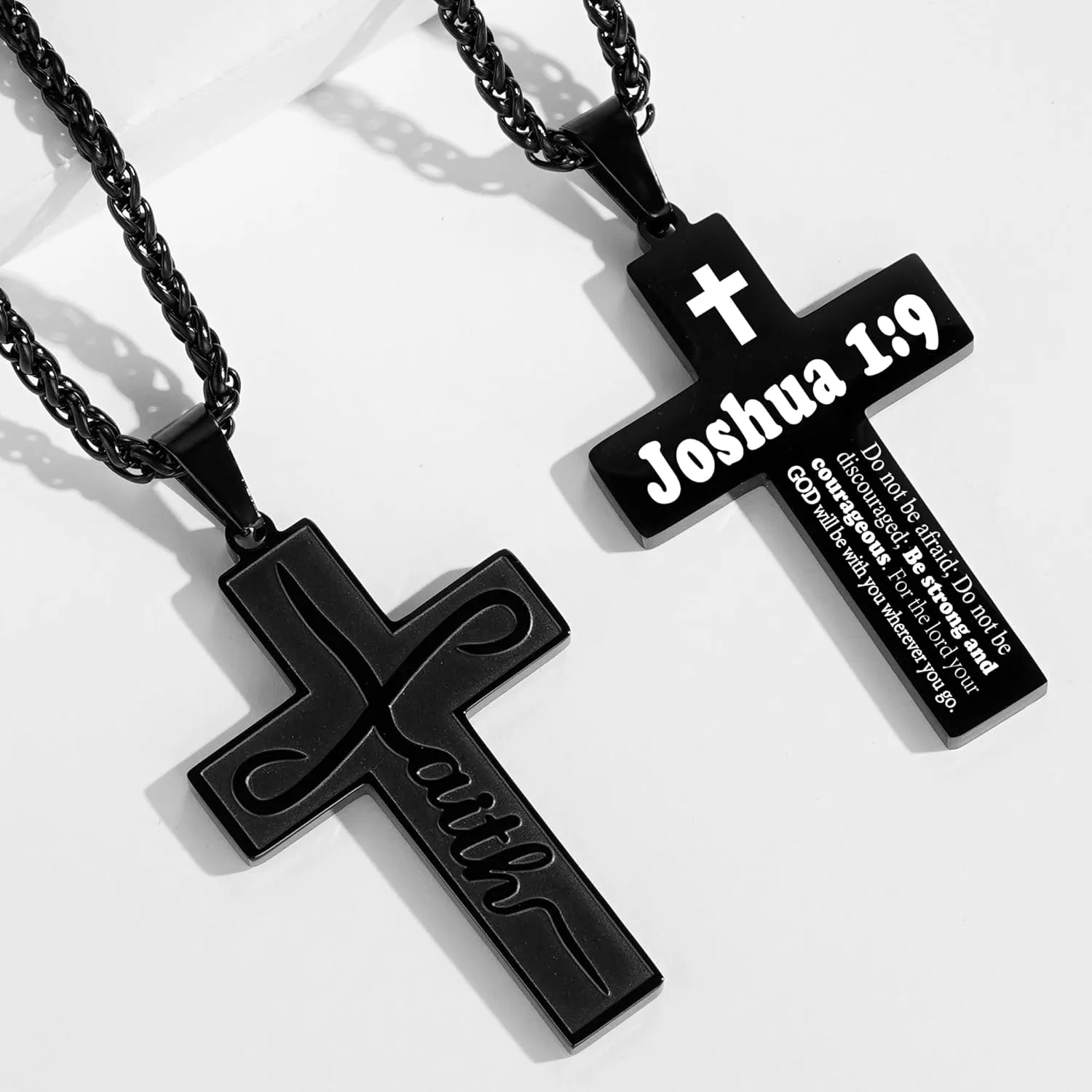 Faith Cross Necklace for Men Boys, Stainless Steel Cross Chain Pendant Necklace, Inspirational Bible Verse Christian Religious Easter Gifts Basket Stuffers