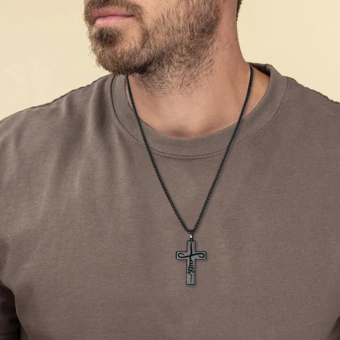 Faith Cross Necklace for Men Boys, Stainless Steel Cross Chain Pendant Necklace, Inspirational Bible Verse Christian Religious Easter Gifts Basket Stuffers