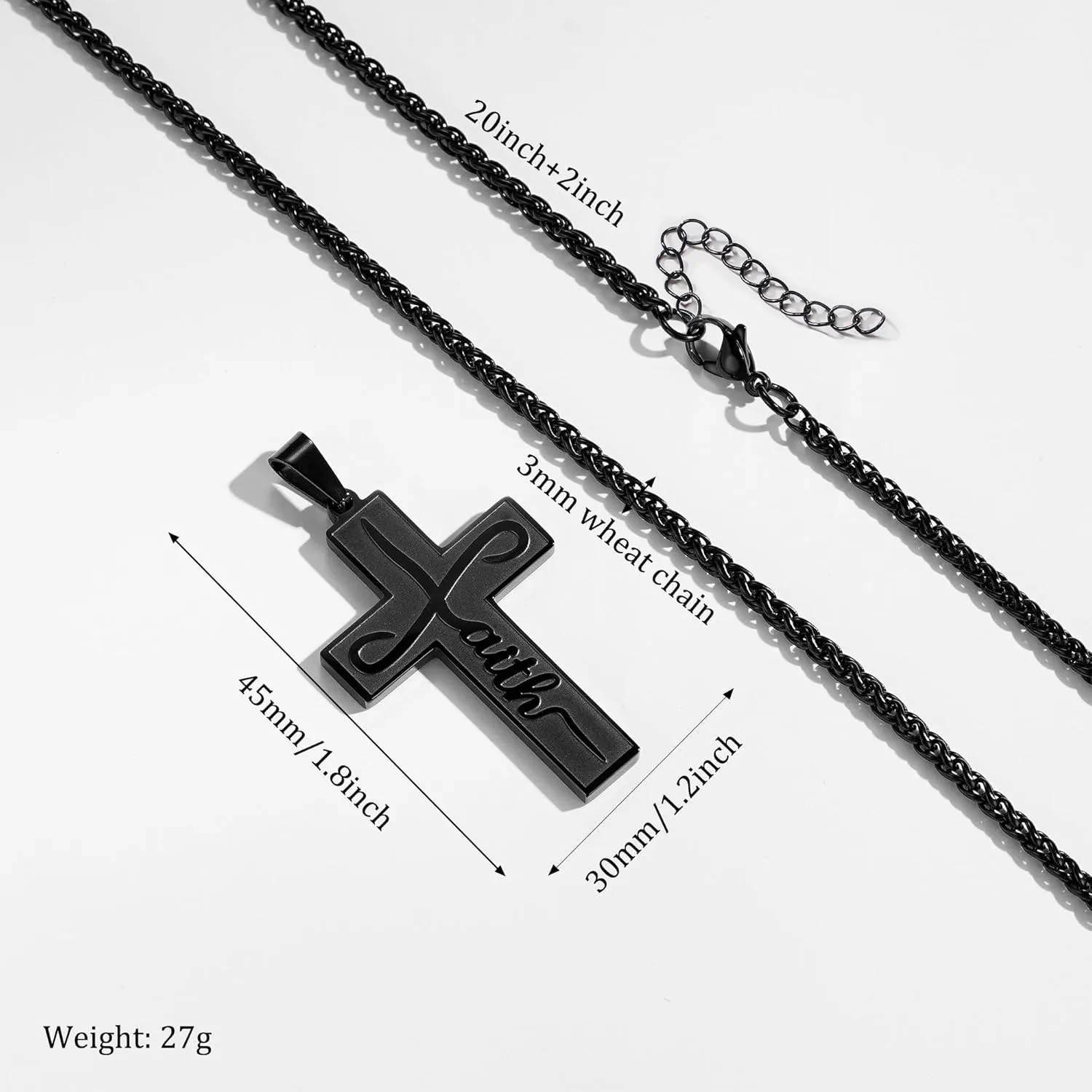 Faith Cross Necklace for Men Boys, Stainless Steel Cross Chain Pendant Necklace, Inspirational Bible Verse Christian Religious Easter Gifts Basket Stuffers