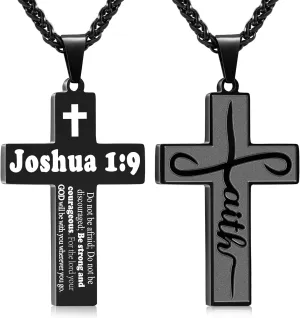 Faith Cross Necklace for Men Boys, Stainless Steel Cross Chain Pendant Necklace, Inspirational Bible Verse Christian Religious Easter Gifts Basket Stuffers