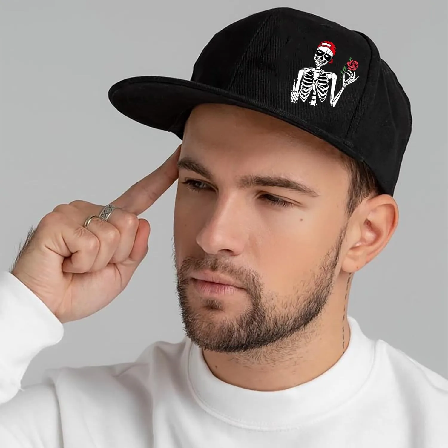 Flat Bill Hats for Men Black Snapback Hats for Men Adjustable Baseball Cap Fitted Cool Hip Hop Hat