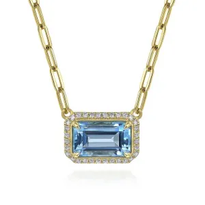 Gabriel 14K Yellow Gold Diamond and Blue Topaz Emerald Cut Necklace NK7468Y45BT