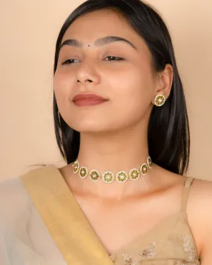 Green Color Gold Plated Mishr Necklace Set - MR-S629WGR