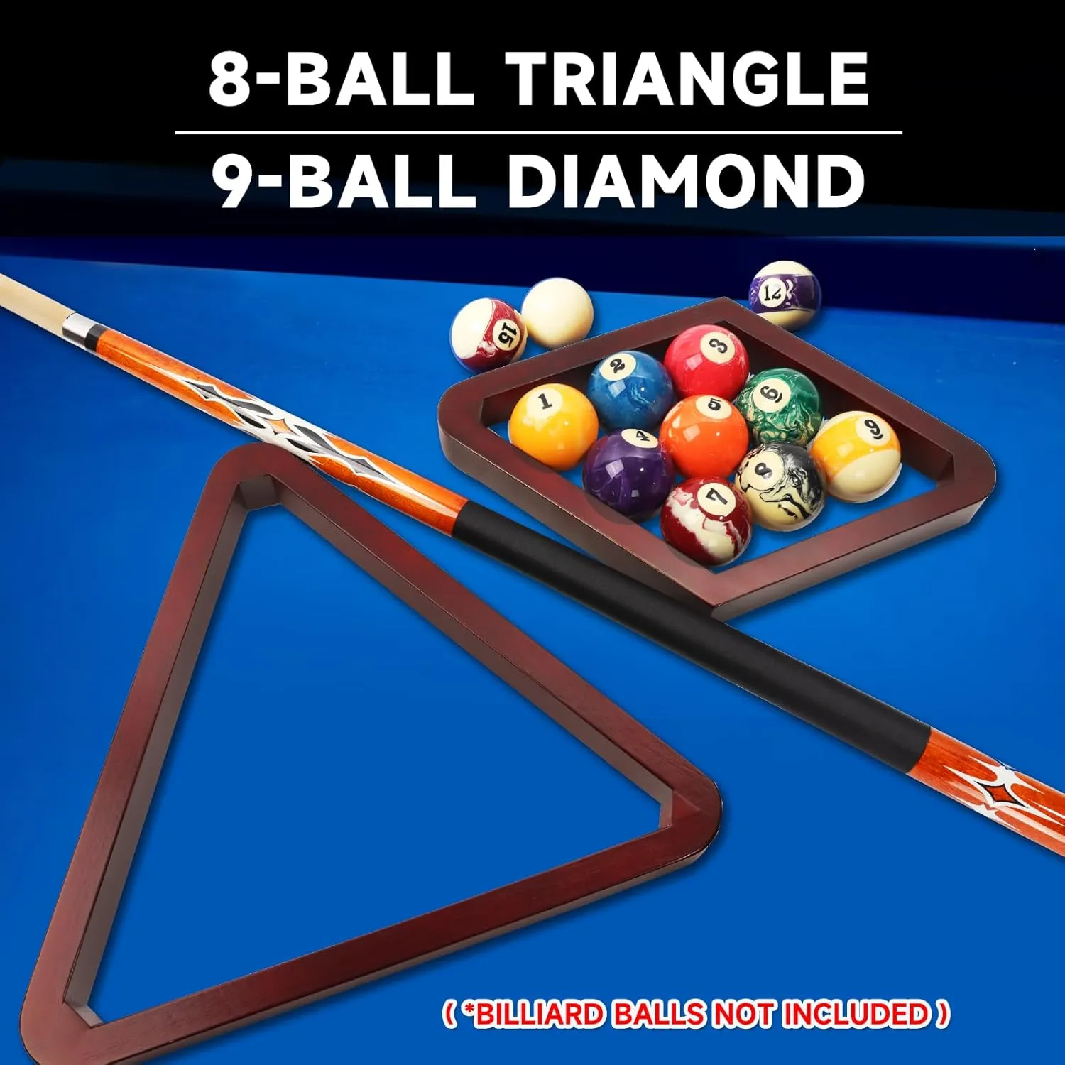 GSE Games & Sports Expert Deluxe Heavy Duty Solid Wood Billiard 8-Ball Triangle / 9-Ball Diamond Pool Ball Racks for 2-1/4" Pool Balls, Billiards Accessories